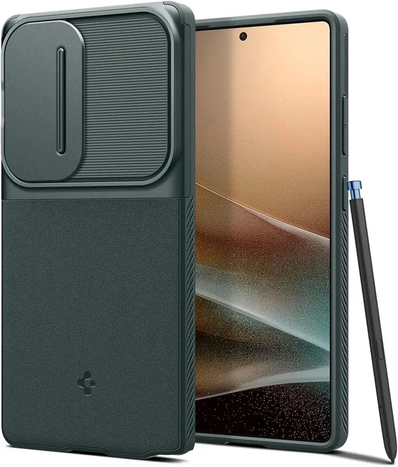 Optik Armor | Hoesje Geschikt voor Samsung Galaxy S25 Ultra | Back Cover met Camera Slider von Spigen in Grün – Produktfoto