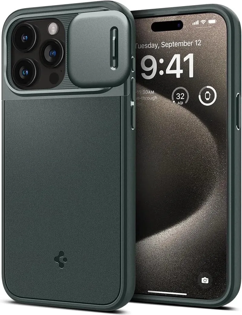 Optik Armor MagFit | Hoesje Geschikt voor Apple iPhone 15 Pro Max | Compatibel met MagSafe | Back Cover met Camera Slider de Spigen en Vert – photo produit