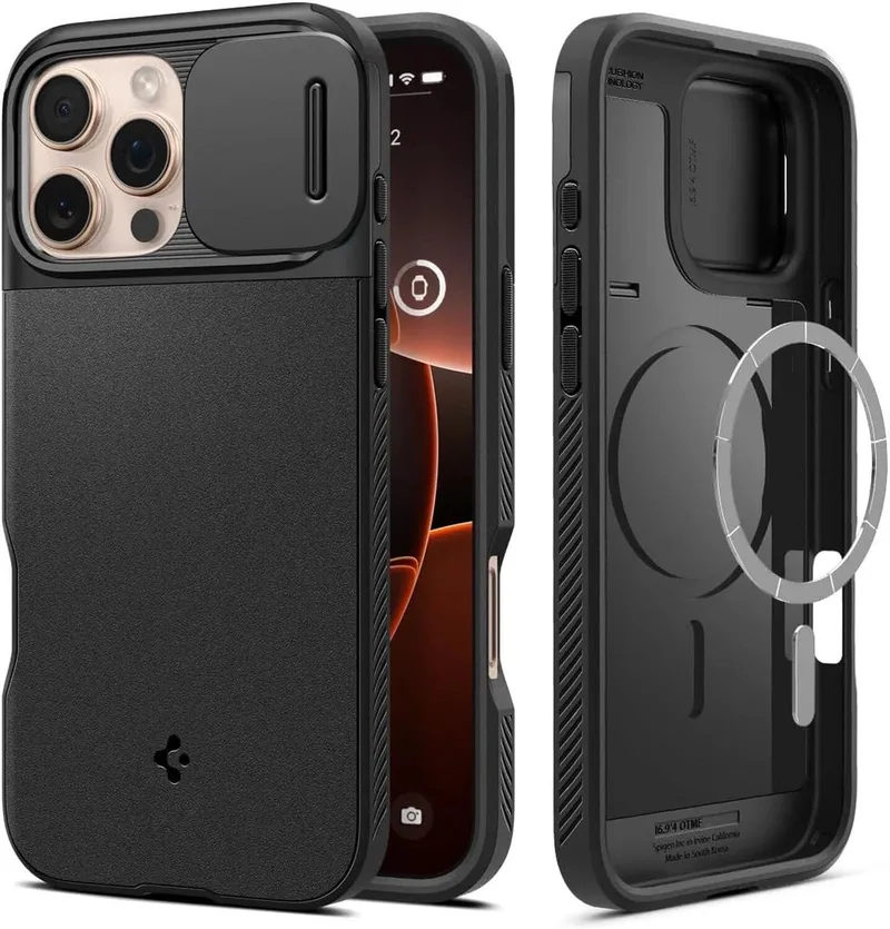 Optik Armor MagFit | Hoesje Geschikt voor Apple iPhone 16 Pro Max | Compatibel met MagSafe | Back Cover met Camera Slider by Spigen in Black – product photo