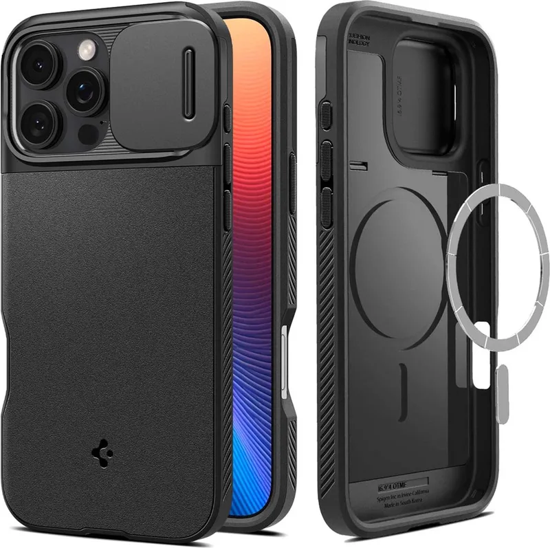 Optik Armor MagFit | Hoesje Geschikt voor Apple iPhone 16 Pro | Compatibel met MagSafe | Back Cover met Camera Slider by Spigen in Black – product photo