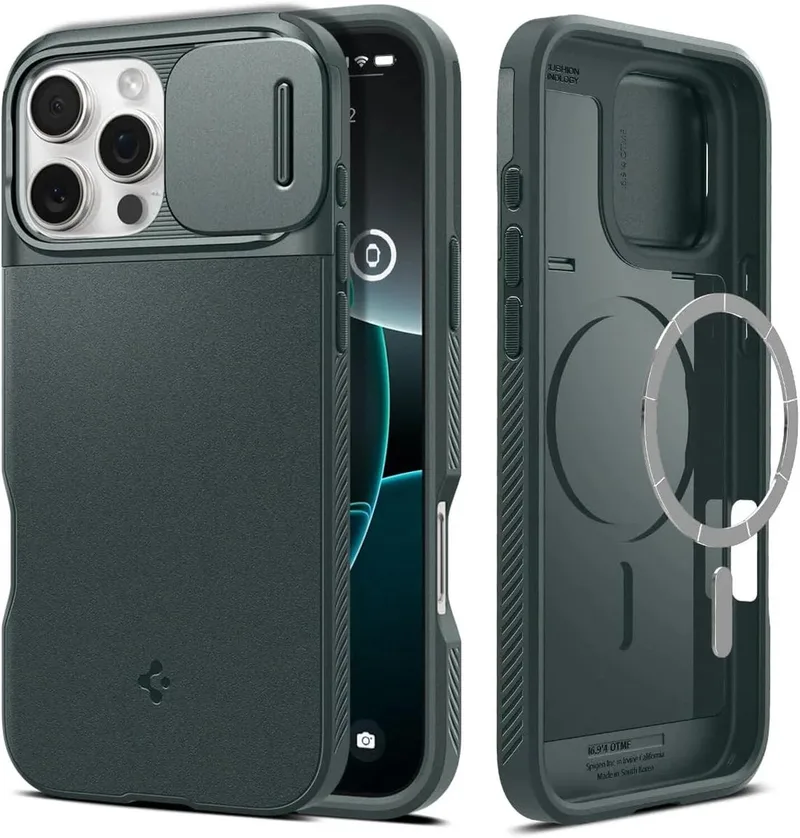 Optik Armor MagFit | Hoesje Geschikt voor Apple iPhone 16 Pro Max | Compatibel met MagSafe | Back Cover met Camera Slider de Spigen en Vert – photo produit