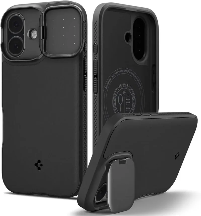 Optik Armor MagFit | Hoesje Geschikt voor Apple iPhone 17 | Compatibel met MagSafe / Qi2 | Back Cover met Camera Slider by Spigen in Black – product photo