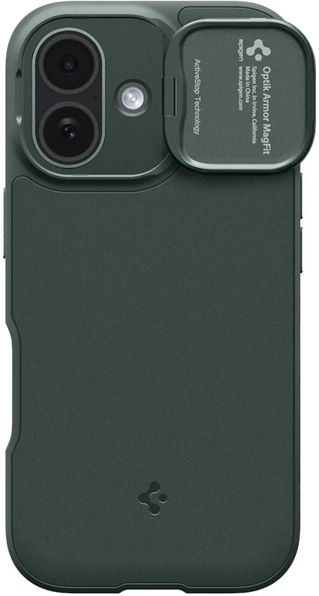Optik Armor MagFit | Hoesje Geschikt voor Apple iPhone 17 | Compatibel met MagSafe | Back Cover met Camera Slider van Spigen in Groen – productfoto