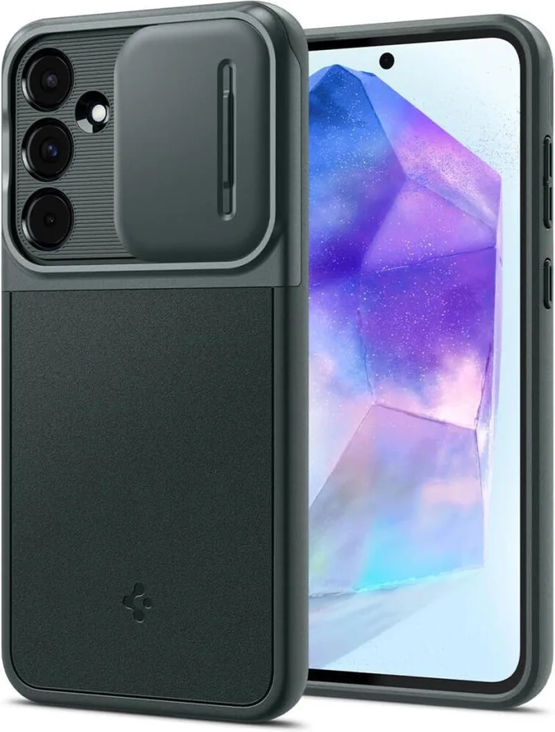 Optik Armor Samsung Galaxy A55 Hoesje Camera Slider van Spigen in Groen – productfoto