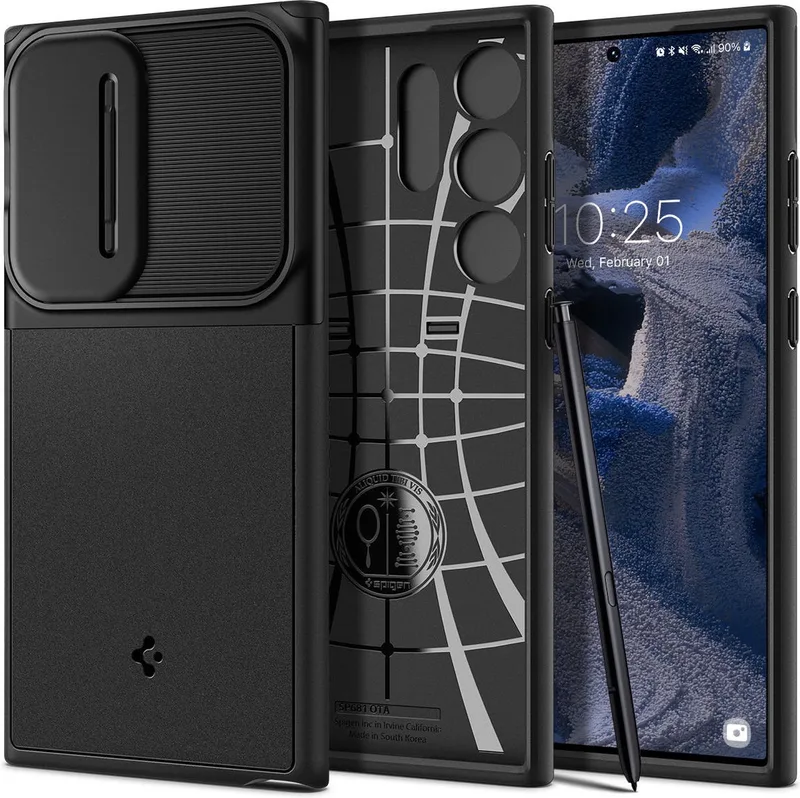 Optik Armor Samsung Galaxy S23 Ultra Hoesje Camera Slider van Spigen in Zwart – productfoto