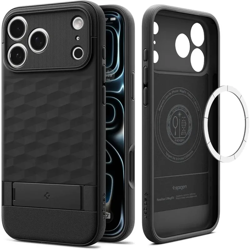 Parallax MagFit Hoesje Geschikt voor Apple iPhone 18 Pro Max / 17 Pro Max - Back Cover met Kickstand | Compatibel met MagSafe / Qi2 van Spigen in Zwart – productfoto