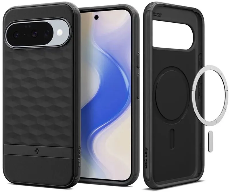 Parallax MagFit Hoesje Geschikt voor Google Pixel 10 / 10 Pro - Back Cover Compatibel met MagSafe / Qi2 fra Spigen i Sort – produktbillede