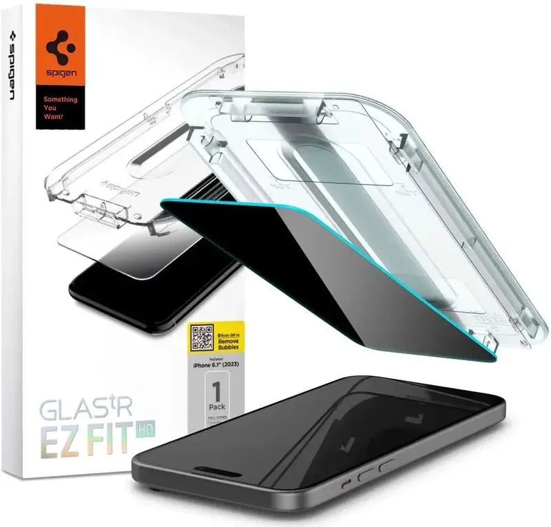Privacy Glass Geschikt voor Apple iPhone 15 - EZ Fit GLAS.tR - 9H Tempered Glass Screen Protector - Case Friendly - Gemakkelijke Installatie - 1-Pack de Spigen – photo produit