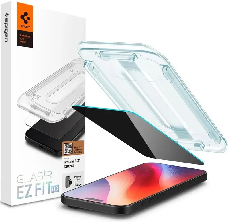 Privacy Glass Geschikt voor Apple iPhone 16 Pro - EZ Fit GLAS.tR - 9H Tempered Glass Screen Protector - Case Friendly - Gemakkelijke Installatie - 1-Pack by Spigen – product photo