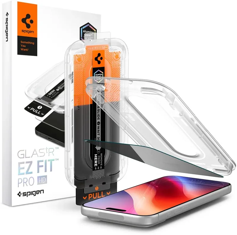 Privacy Glass Geschikt voor Apple iPhone 18 Pro - EZ Fit Pro HD GLAS.tR - 9H Tempered Glass Screen Protector - Case Friendly - Gemakkelijke Installatie - 1-Pack de Spigen – photo produit