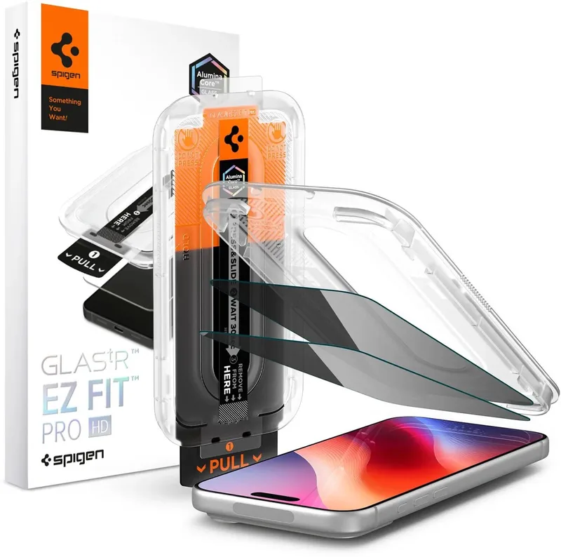 Privacy Glass Geschikt voor Apple iPhone 18 Pro Max - EZ Fit Pro HD GLAS.tR - 9H Tempered Glass Screen Protector - Case Friendly - Gemakkelijke Installatie - 2-Pack by Spigen – product photo