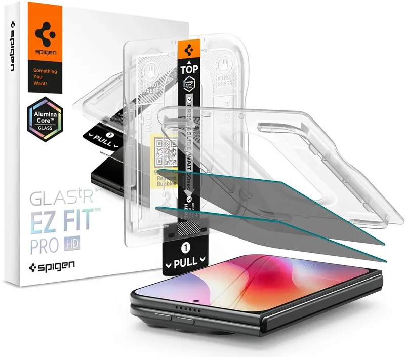 Privacy Glass Geschikt voor Apple iPhone Duo - EZ Fit Pro HD GLAS.tR - 9H Tempered Glass Screen Protector - Case Friendly - Gemakkelijke Installatie - 2-Pack by Spigen – product photo