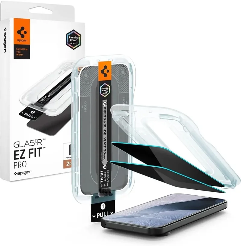 Privacy Glass Geschikt voor Google Pixel 11 Pro - EZ Fit GLAS.tR - 9H Tempered Glass Screen Protector - Case Friendly - Gemakkelijke Installatie - 2-Pack by Spigen – product photo