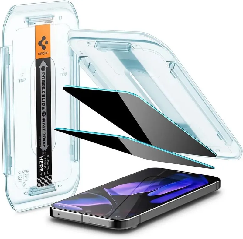 Privacy Glass Geschikt voor Google Pixel 9 / 9 Pro - EZ Fit GLAS.tR - 9H Tempered Glass Screen Protector - Case Friendly - Gemakkelijke Installatie - 2-Pack by Spigen – product photo