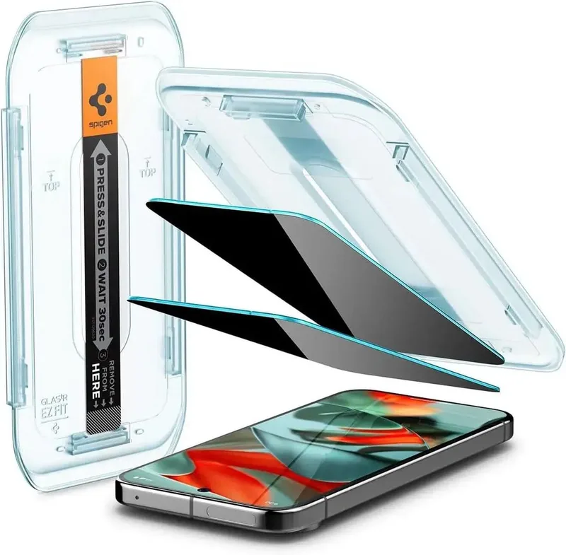 Privacy Glass Geschikt voor Google Pixel 9 Pro XL - EZ Fit GLAS.tR - 9H Tempered Glass Screen Protector - Case Friendly - Gemakkelijke Installatie - 2-Pack by Spigen – product photo
