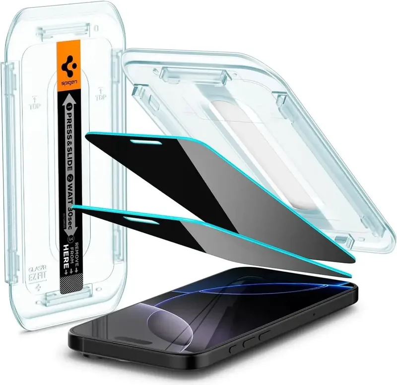 Privacy Glass Geschikt voor iPhone 17 Pro Max / 16 Pro Max - EZ Fit GLAS.tR - 9H Tempered Glass Screen Protector - Case Friendly - Gemakkelijke Installatie - 2-Pack fra Spigen – produktbillede