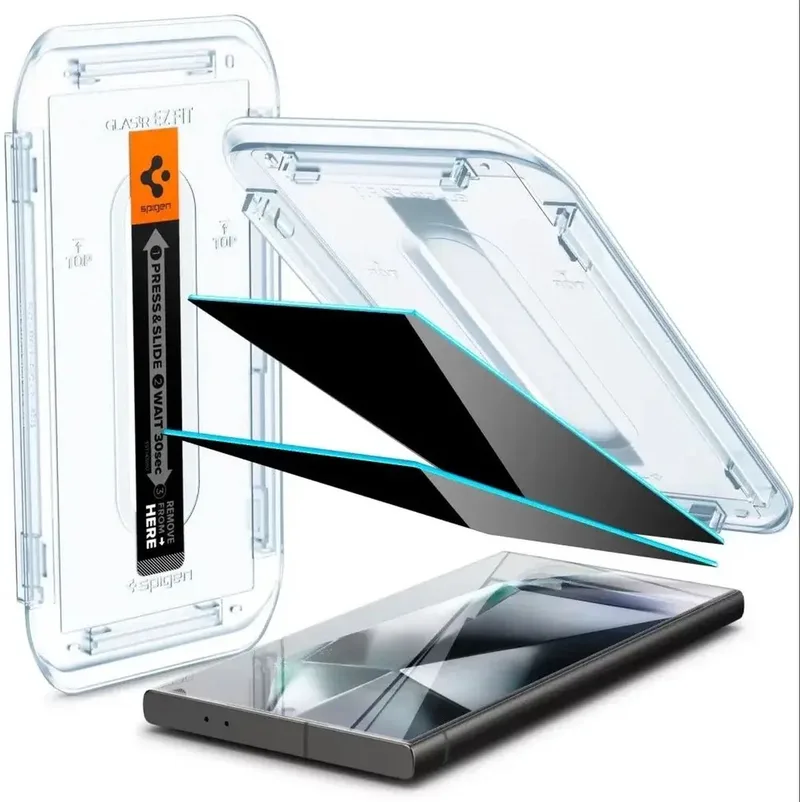 Privacy Glass Geschikt voor Samsung Galaxy S24 Ultra - EZ Fit GLAS.tR - 9H Tempered Glass Screen Protector - Case Friendly - Gemakkelijke Installatie - 2-Pack by Spigen – product photo