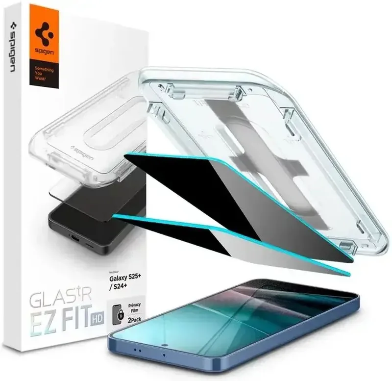Privacy Glass Geschikt voor Samsung Galaxy S25 Plus / S24 Plus - EZ Fit GLAS.tR - 9H Tempered Glass Screen Protector - Case Friendly - Gemakkelijke Installatie - 2-Pack by Spigen – product photo
