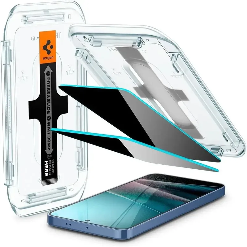 Privacy Glass Geschikt voor Samsung Galaxy S25 / S24 - EZ Fit GLAS.tR - 9H Tempered Glass Screen Protector - Case Friendly - Gemakkelijke Installatie - 2-Pack by Spigen – product photo