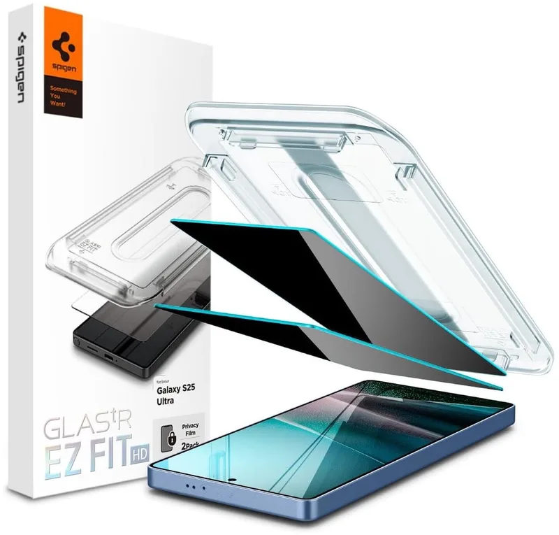 Privacy Glass Geschikt voor Samsung Galaxy S25 Ultra - GLAS.tR EZ Fit HD - 9H Tempered Glass Screen Protector - Case Friendly - Gemakkelijke Installatie - 2-Pack fra Spigen – produktbillede