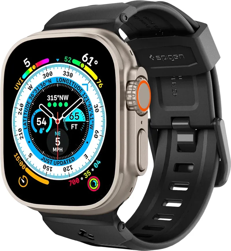 robuuste - band voor Apple Watch 4/5/6/7/8/9/SE/Ultra 1/2 - (42/44/45/49mm) - mat - zwart by Spigen in Universeel – product photo