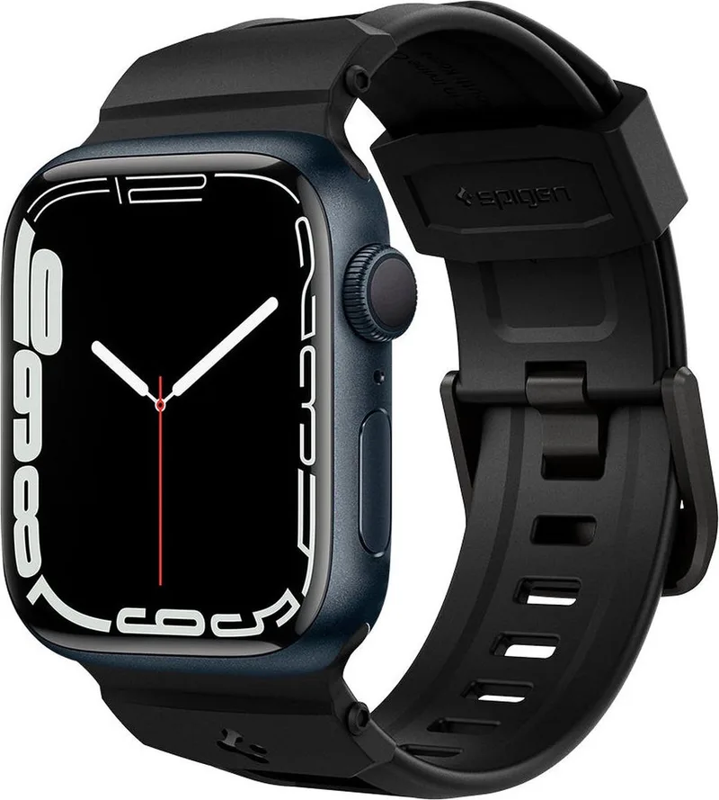 Rugged Apple Watch 45MM / 44MM / 42MM Bandje Flexibel TPU van Spigen in Zwart – productfoto