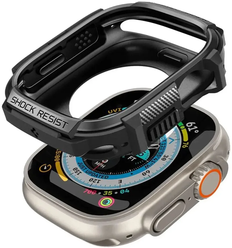 Rugged Armor Hoesje - Geschikt voor Apple Watch Ultra 3 / 2 / 1 - Bumper Case by Spigen in Black – product photo