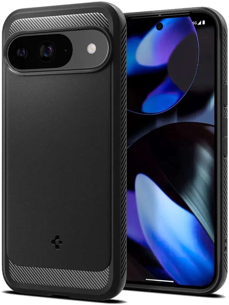Rugged Armor Hoesje Geschikt voor Google Pixel 9 / 9 Pro - Back Cover met Air Cushion - Carbon - Matte van Spigen in Zwart – productfoto