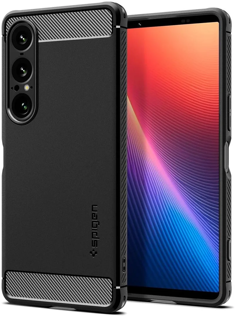 Rugged Armor Hoesje Geschikt voor Sony Xperia 1 VII - Back Cover met Air Cushion - Carbon - Matte de Spigen en Noir – photo produit