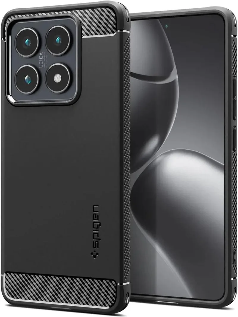 Rugged Armor Hoesje Geschikt voor Xiaomi 14T - Back Cover met Air Cushion - Carbon - Matte van Spigen in Zwart – productfoto