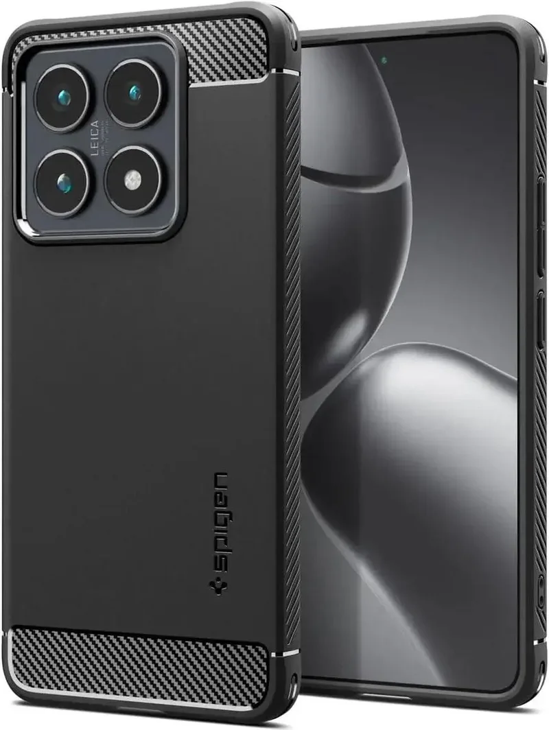 Rugged Armor Hoesje Geschikt voor Xiaomi 14T Pro - Back Cover met Air Cushion - Carbon - Matte fra Spigen i Sort – produktbillede