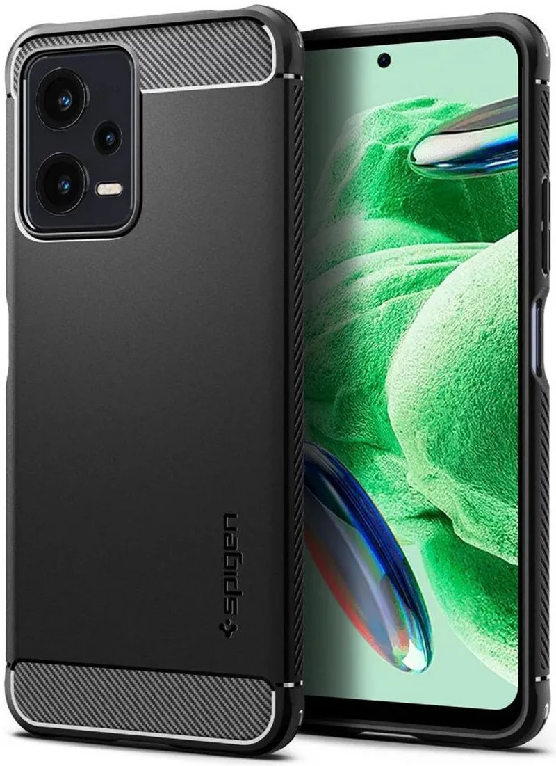 Rugged Armor Hoesje voor de Xiaomi Redmi Note 12 5G / Poco X5 - Back Cover met Air Cushion fra Spigen i Sort – produktbillede