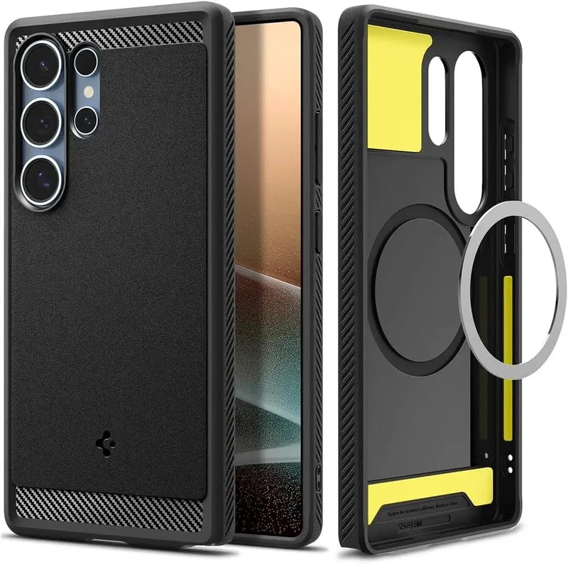 Rugged Armor MagFit - Hoesje Geschikt voor Samsung Galaxy S25 Ultra - Back Cover Compatibel met MagSafe / Qi2 - Air Cushion - Matte från Spigen i Svart – produktbild