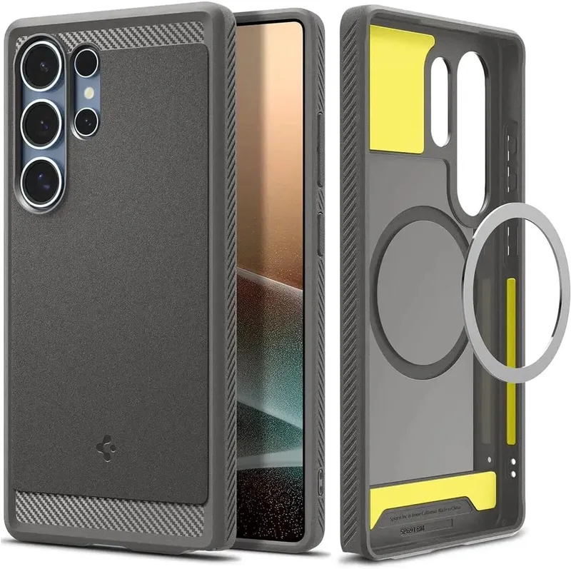 Rugged Armor MagFit - Hoesje Geschikt voor Samsung Galaxy S25 Ultra - Back Cover Compatibel met MagSafe / Qi2 - Air Cushion - Marmer von Spigen in Grau – Produktfoto