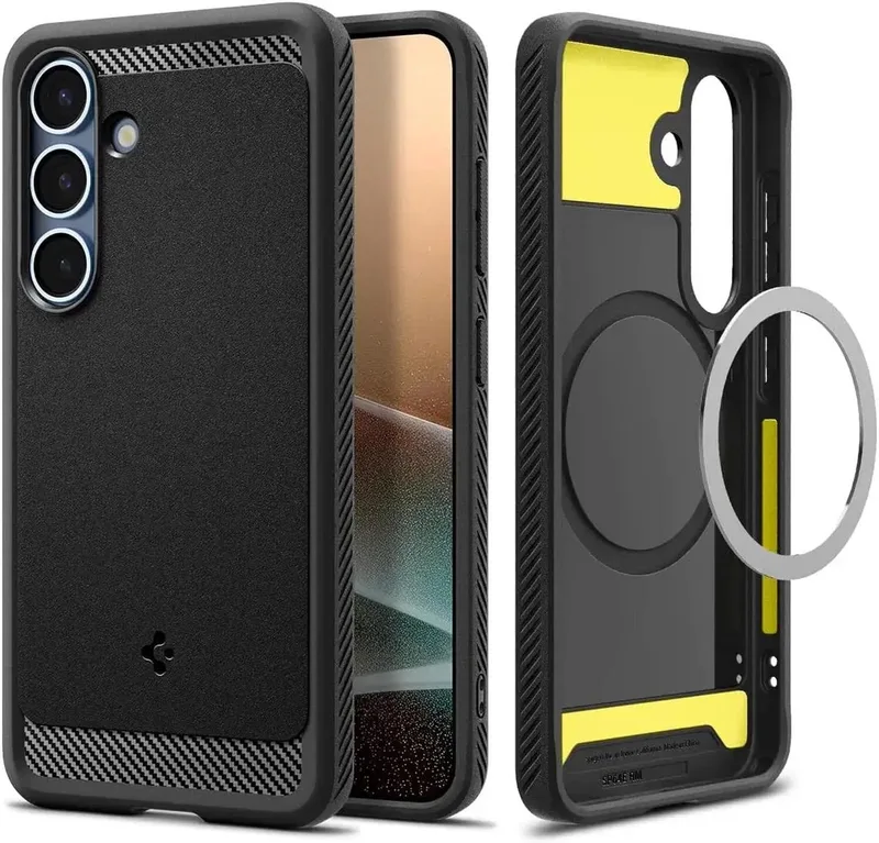 Rugged Armor MagFit - Hoesje Geschikt voor Samsung Galaxy S25 - Back Cover Compatibel met MagSafe en Qi2 - Air Cushion - Matte fra Spigen i Sort – produktbillede
