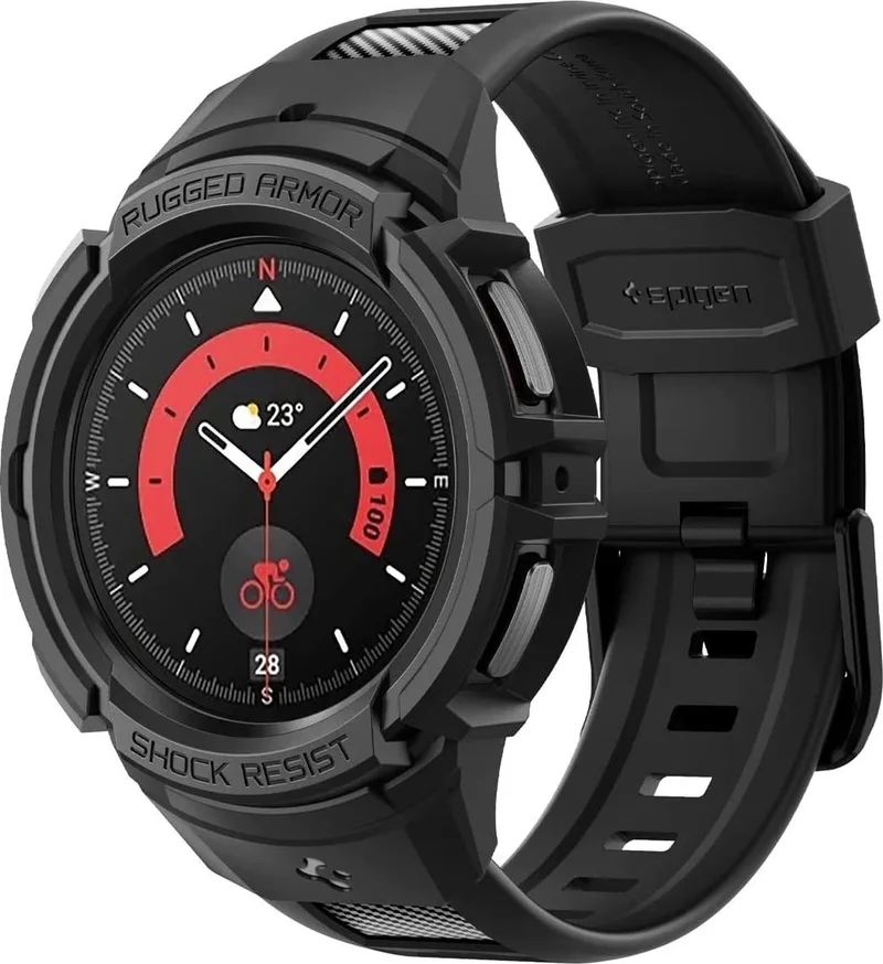 Rugged Armor Pro Galaxy Watch 5 Pro Hoesje en Bandje von Spigen in Schwarz – Produktfoto