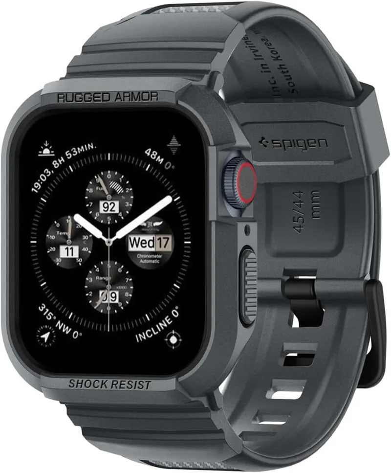 Rugged Armor Pro - Geschikt voor Apple Watch 45MM / 44MM - Hoesje en Bandje von Spigen in Grau – Produktfoto
