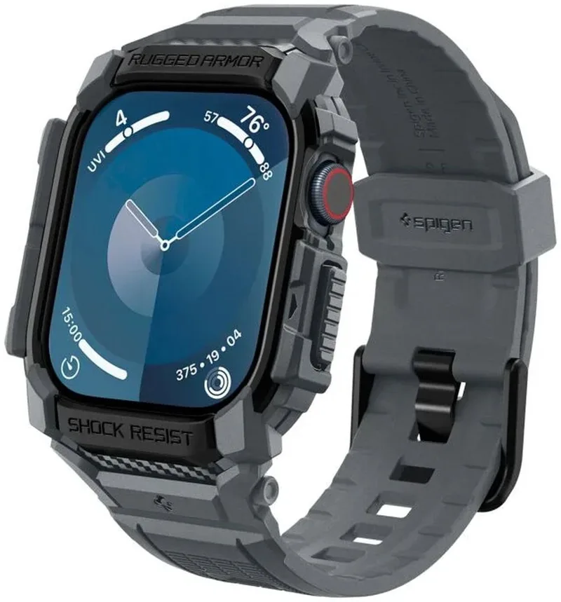Rugged Armor Pro Hoesje en Bandje Geschikt voor Apple Watch 11/10 46MM von Spigen in Grau – Produktfoto