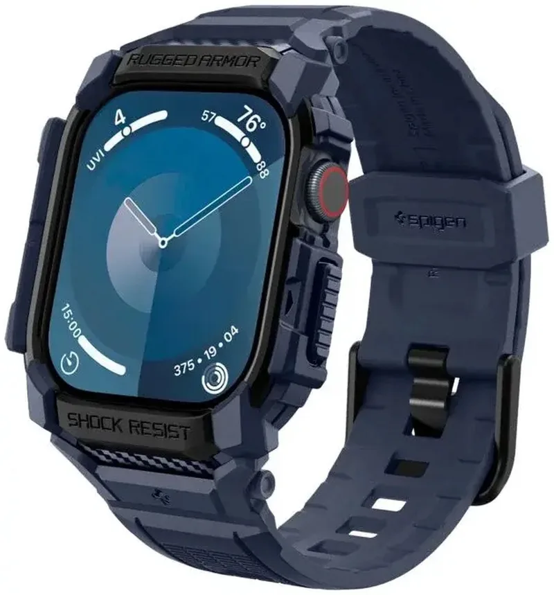 Rugged Armor Pro Hoesje en Bandje Geschikt voor Apple Watch 11/10 46MM van Spigen in Blauw – productfoto