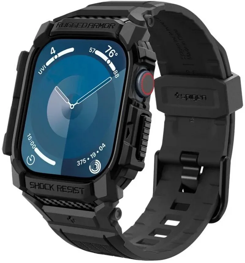 Rugged Armor Pro Hoesje en Bandje Geschikt voor Apple Watch 11/10 46MM Matte von Spigen in Schwarz – Produktfoto