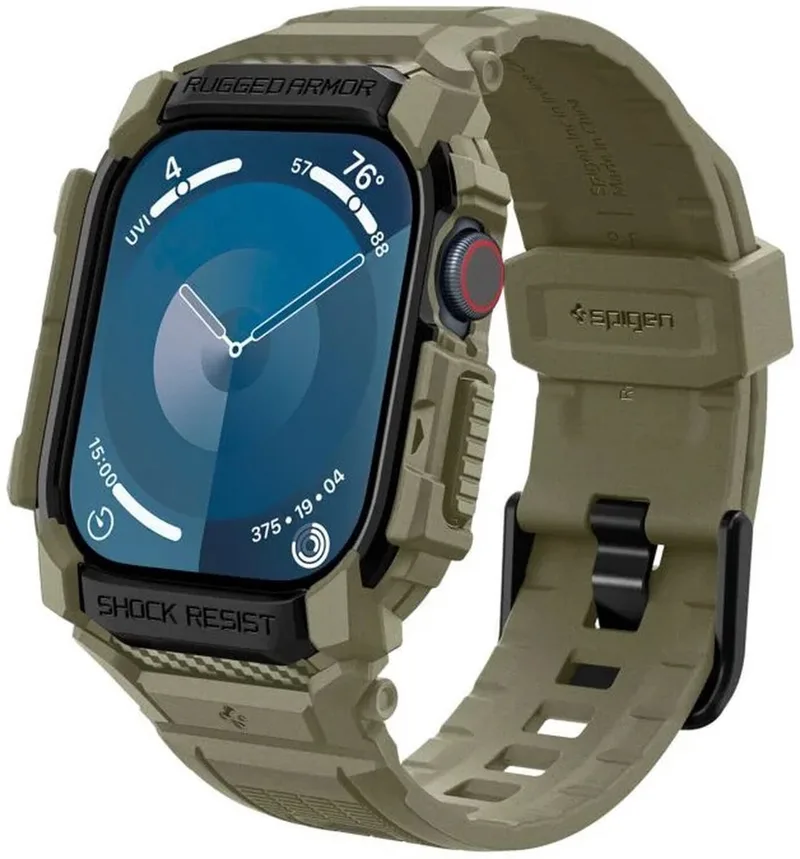 Rugged Armor Pro Hoesje en Bandje Geschikt voor Apple Watch 11/10 46MM Khaki von Spigen in Grün – Produktfoto