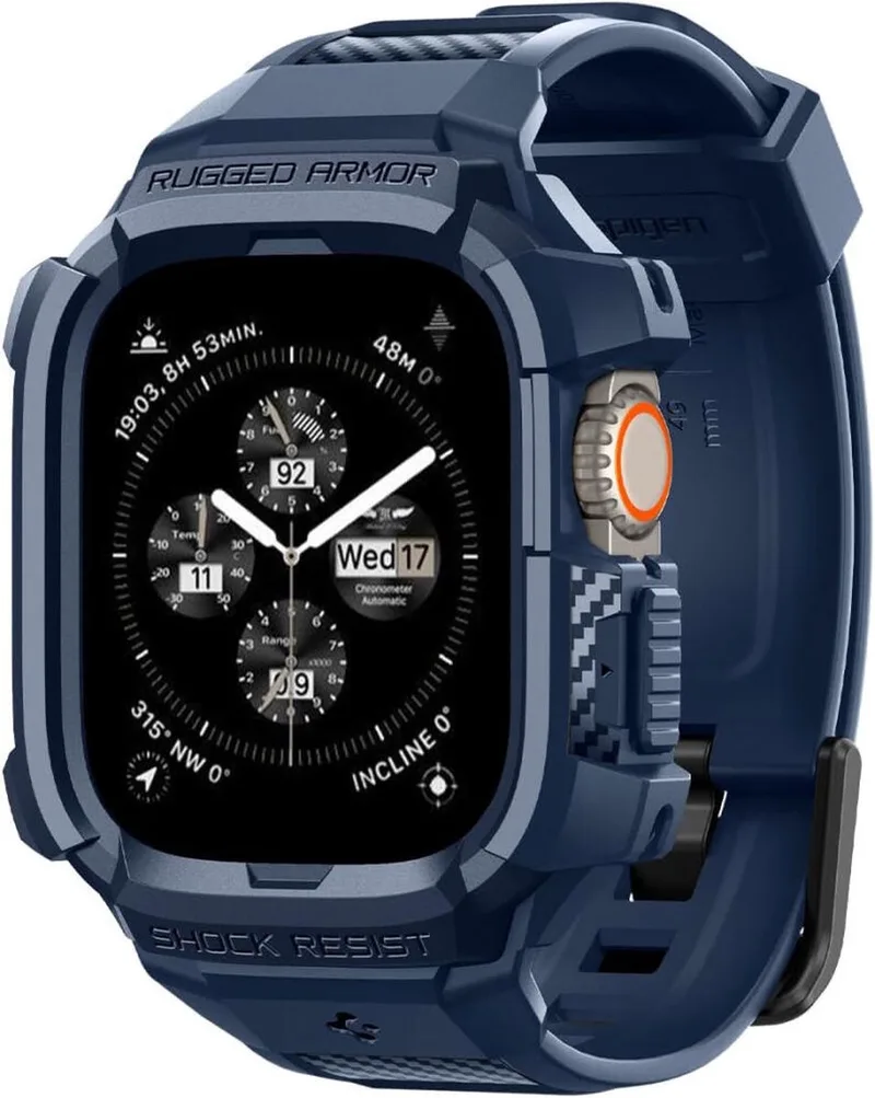 Rugged Armor Pro Hoesje en Bandje Geschikt voor Apple Watch Ultra (2) de Spigen en Bleu – photo produit