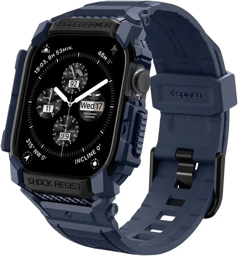 Rugged Armor Pro Hoesje en Bandje Geschikt voor Apple Watch 11/10 42MM by Spigen in Blue – product photo
