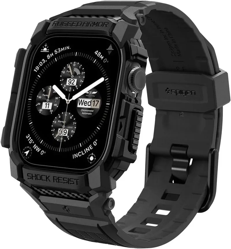 Rugged Armor Pro Hoesje en Bandje Geschikt voor Apple Watch 11/10 42MM von Spigen in Schwarz – Produktfoto