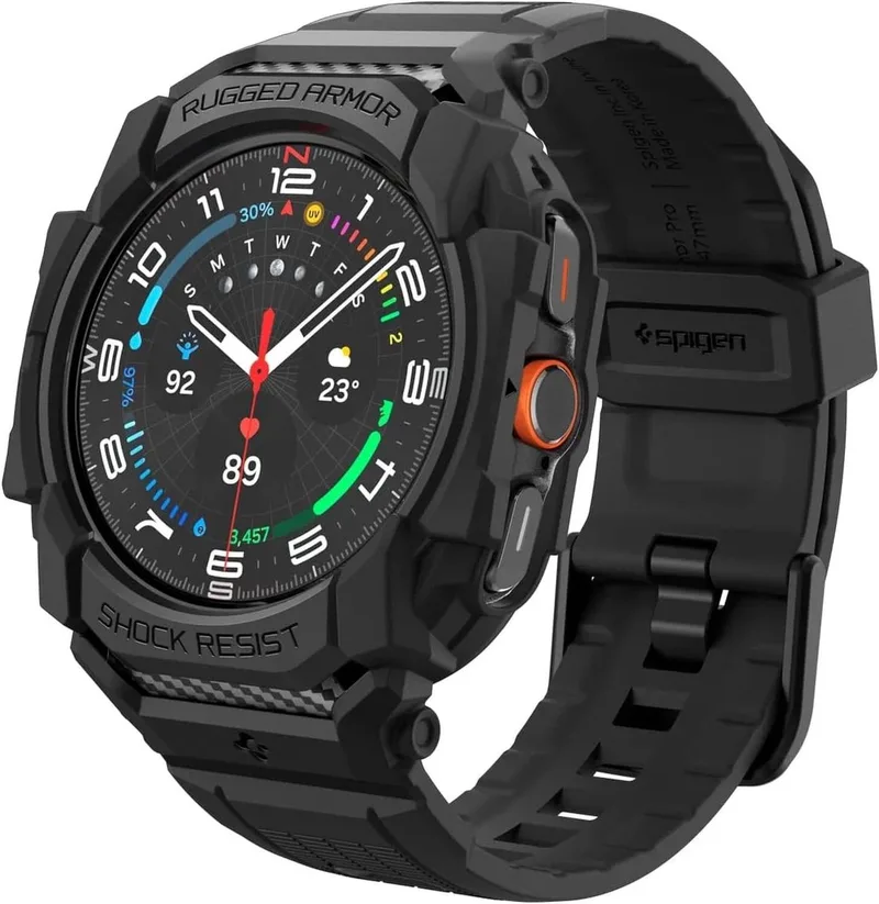 Rugged Armor Pro Hoesje en Bandje Geschikt voor Samsung Galaxy Watch Ultra de Spigen en Noir – photo produit