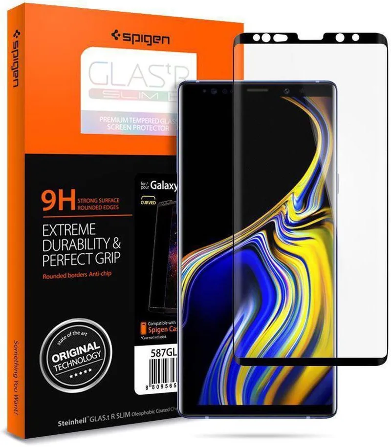 Samsung Galaxy Note 9 Curved Tempered Glass Protector Zwart by Spigen – product photo