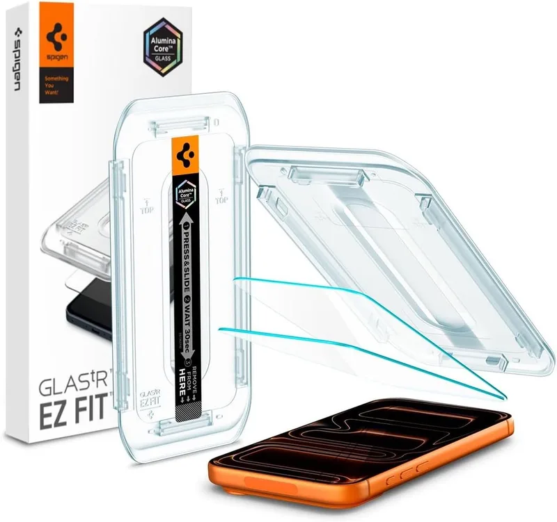 Screen Protector Geschikt voor Apple iPhone 17 Pro Max / 16 Pro Max - Glas.tR EZ Fit Pro - 9H+ Tempered Glass - Case Friendly - Gemakkelijke Installatie - 2-Pack by Spigen – product photo