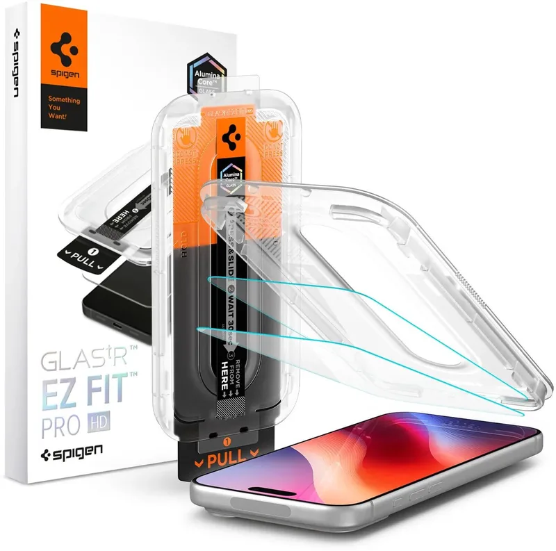 Screen Protector Geschikt voor Apple iPhone 18 Pro / 17 Pro / 17 / 16 Pro - EZ Fit Pro HD GLAS.tR - 9H Tempered Glass - Case Friendly - Gemakkelijke Installatie - 2-Pack von Spigen – Produktfoto