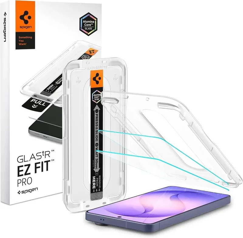 Screen Protector Geschikt voor Samsung Galaxy S26 Ultra - Glas.tR EZ Fit Pro - 10H+ Tempered Glass - Anti-Reflectie - Matte Afwerking - EZ Fit Pro Installatieframe - Case Friendly - 2-Pack by Spigen – product photo
