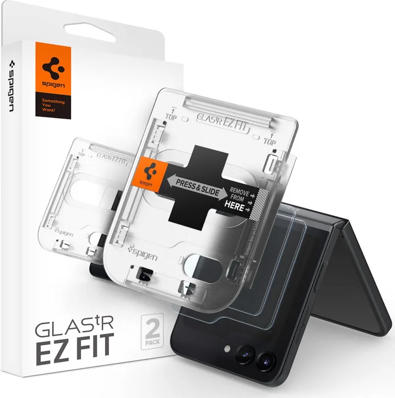 Screen Protector Geschikt voor Samsung Galaxy Z Flip 5 - Glas.tR EZ Fit - Tempered Glass met Installatieframe - Case Friendly - 2-Pack van Spigen – productfoto